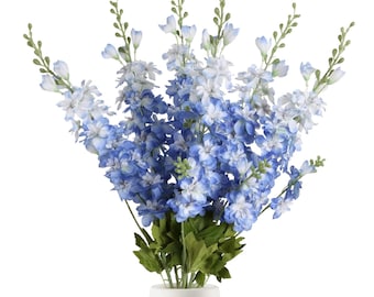 Fiori artificiali di delphinium blu – Steli singoli di fiori artificiali (confezione da 8)