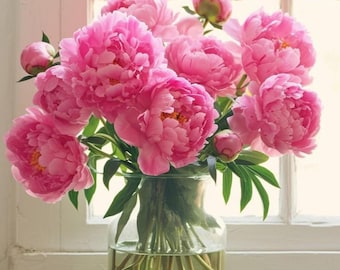 Schale voller schöner Pfingstrosen - Rosa & Gelbe Frühlingsgartenblumen