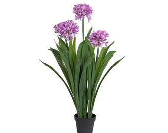 Artificial Purple Allium Potted Plants – Faux Greenery Desk & Home Set