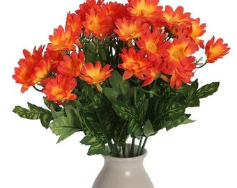 Artificial Orange Mums & Daisy Flowers – UV Resistant Outdoor