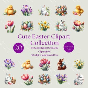 Easter Clipart Bunnies, Chicks, Flowers, Eggs | PNG | Digital Download | Transparent background | Crafting | Sublimation | Commercial use