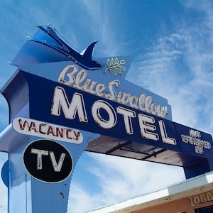 Blue Swallow Motel Sign Route 66 Photography Print UNFRAMED