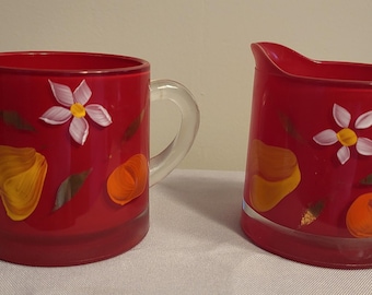 Bartlett Collins hand-painted creamer sugar red glass