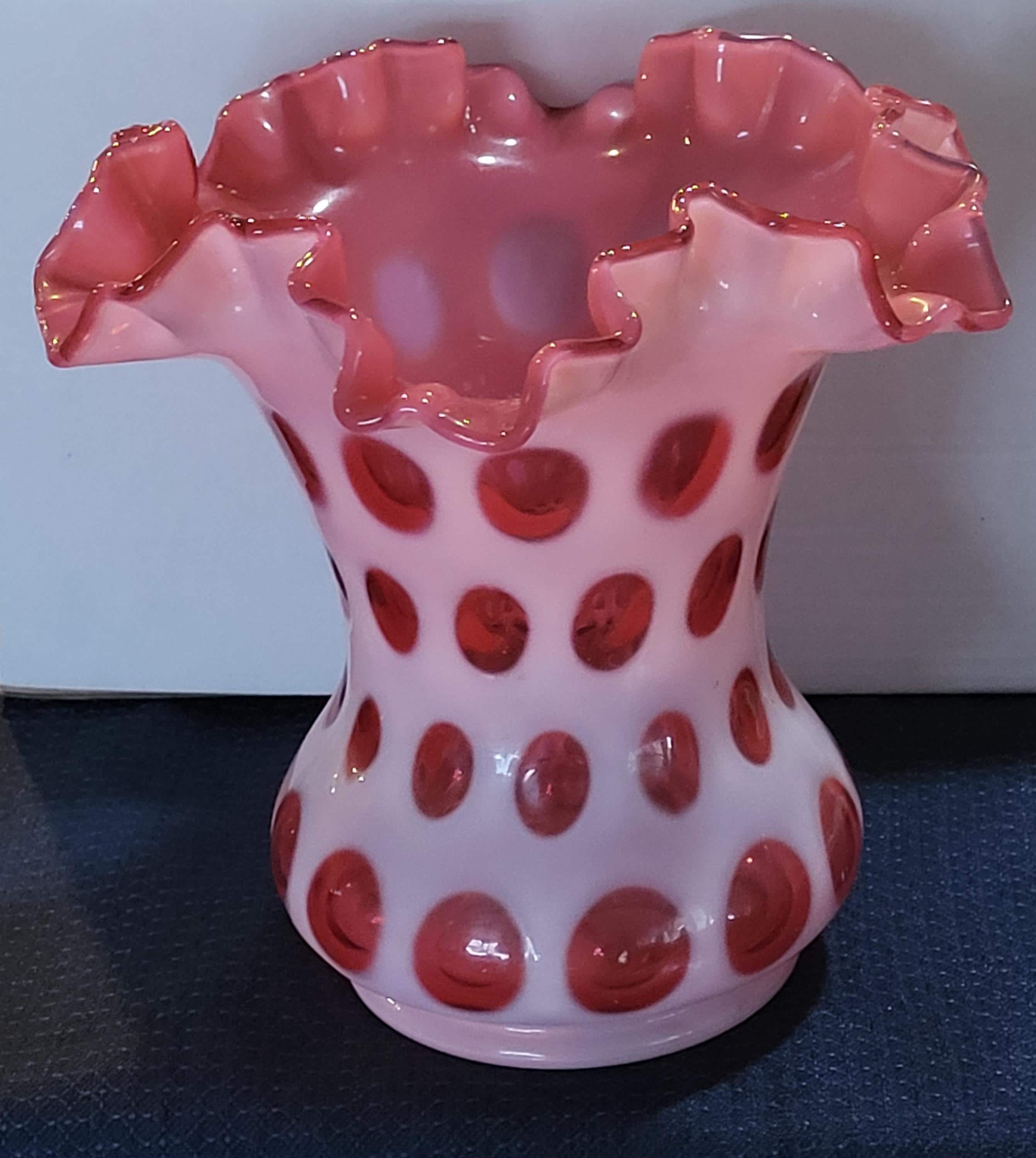 Fenton Cranberry Opalescent Coin Dot Vase - Etsy