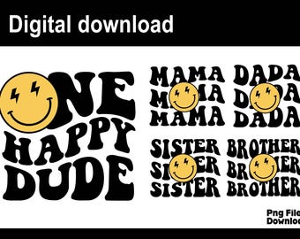 One Happy Dude PNG, Retro Birthday Family Matching (download digitale)