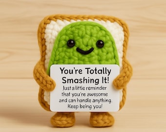 Crochet Toast Avocado Emotional Support Handmade Crochet Avocado Desk Decor - Positive Crochet Foodie,  Motivational Gift