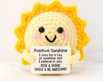 Supporto emotivo Sunshine Crochet Amigurumi - Peluche fatto a mano con biglietto con messaggio sentito, regalo per positività e cura di sé, regalo ispiratore