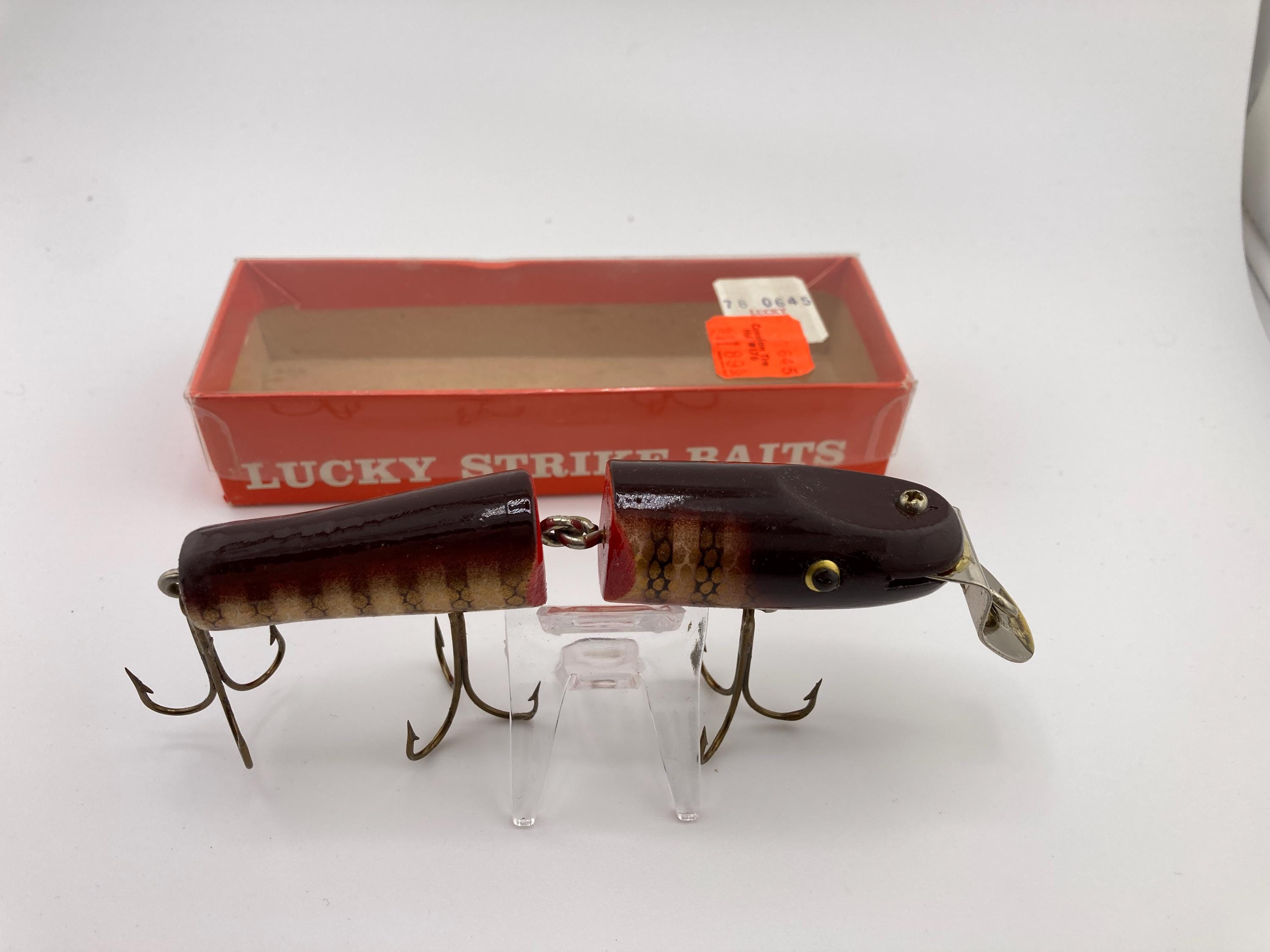 Leurre de pêche en bois articulé Lucky Strike Pikie vintage