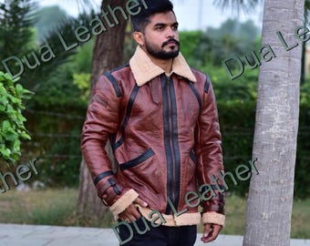 Men’s B3 Shearling Bomber Jacket WW2 Pilot Aviator Sheepskin Leather Winter Coat