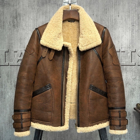 Men's Arnold RAF Aviator Real Shearling Flying Bomber Sheepskin Leather Jacket - Foto 11