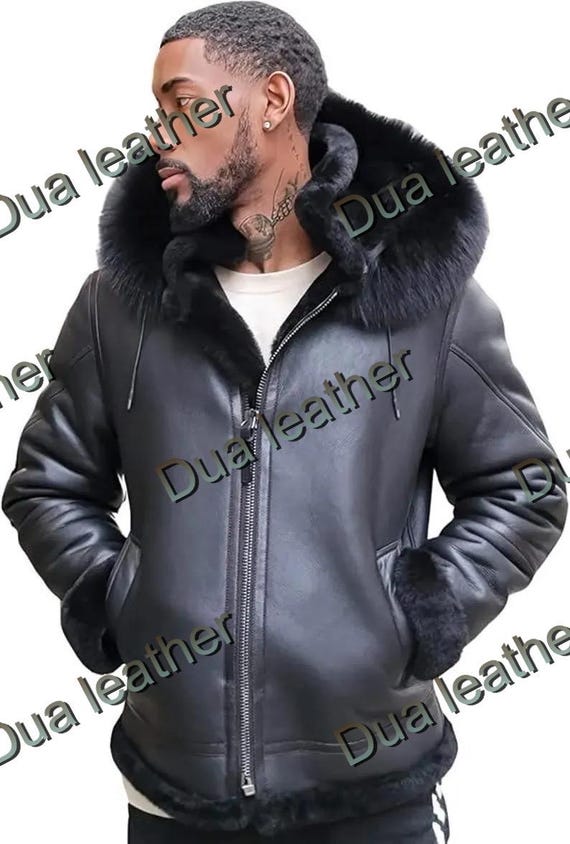 thumbnail interactive-video image 1 of Leatherforum Men's Genuine Leather Bomber Jacket – Black Hooded Winter Coat, Slim Fit, Motorcycle Style 1 of 4