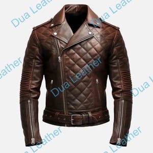 Brown Quilted Biker Leather Jacket Men German Pilot Leather Jacket Distressed Motorcycle Jacket Slim Fit Moto Outerwear