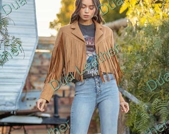 Fringe Suede Leather Jacket: Western Cowgirl Boho Coat