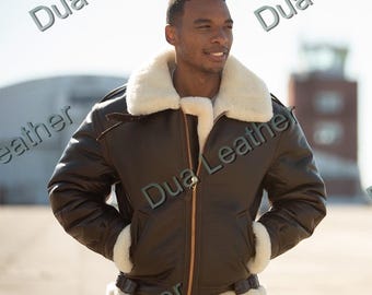 Men's Shearling Aviator Jacket: Real Lambskin Leather Bomber Coat