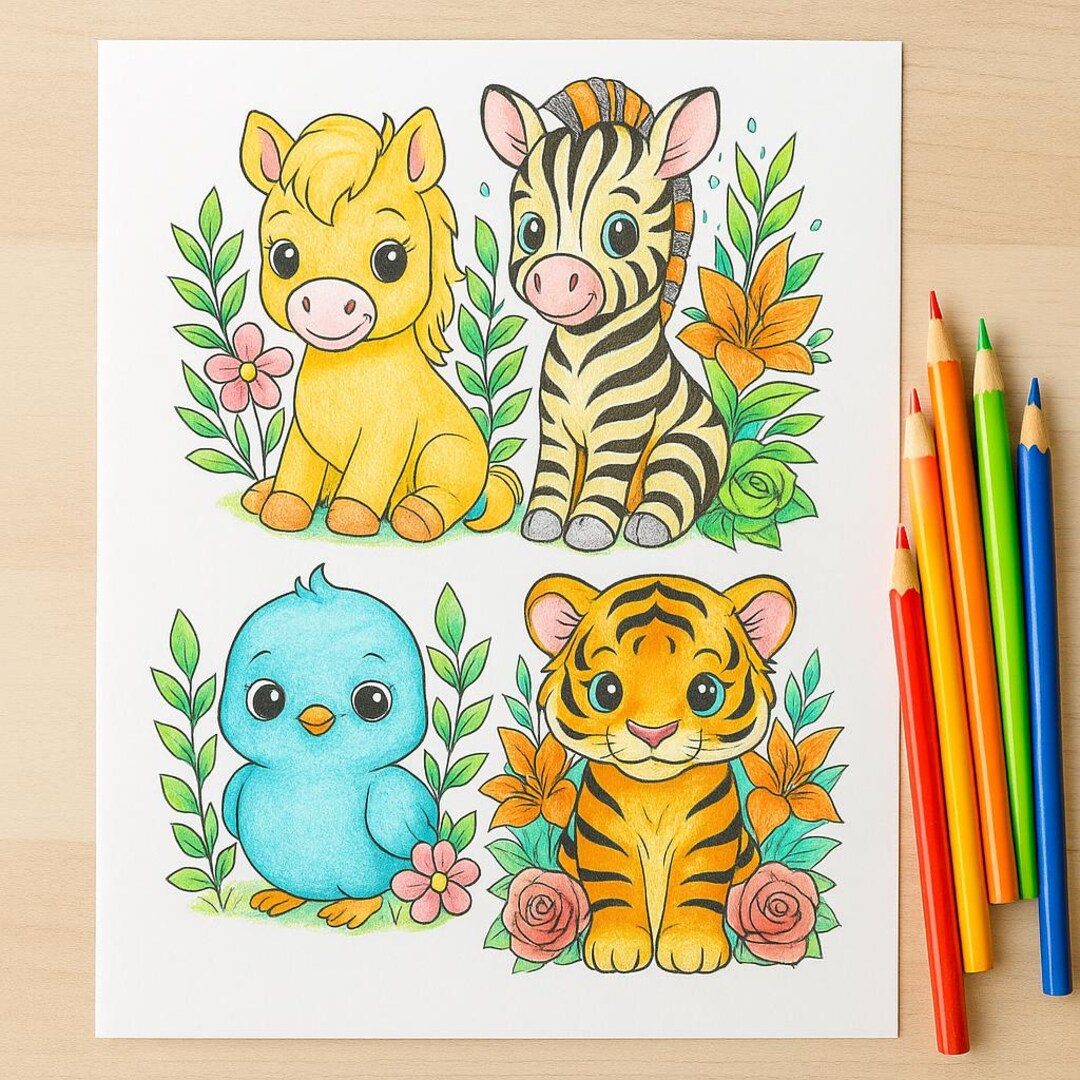 20 Cute Baby Animal Coloring Pages – Printable PDF for Kids, Instant ...