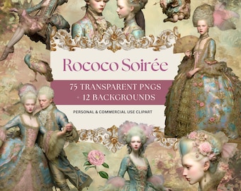 Rococo Soirée – Baroque Clipart Bundle Vintage Rococo Illustrations for Journals, Invitations, Scrapbooking (Digital Download)