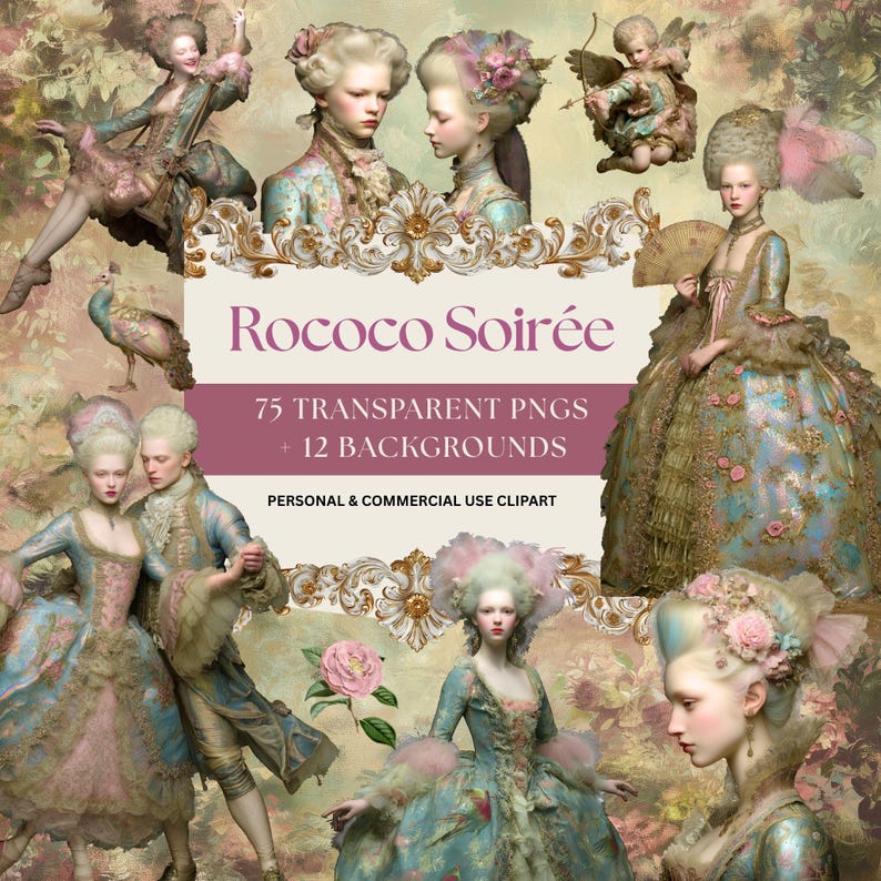Rococo Soirée – Baroque Clipart Bundle Vintage Rococo Illustrations for ...