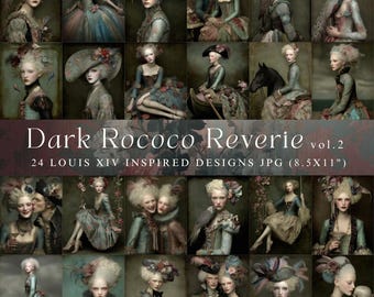 Gothic Rococo Portrait Clipart – Dark Baroque Louis XIV Designs (Digital Download)