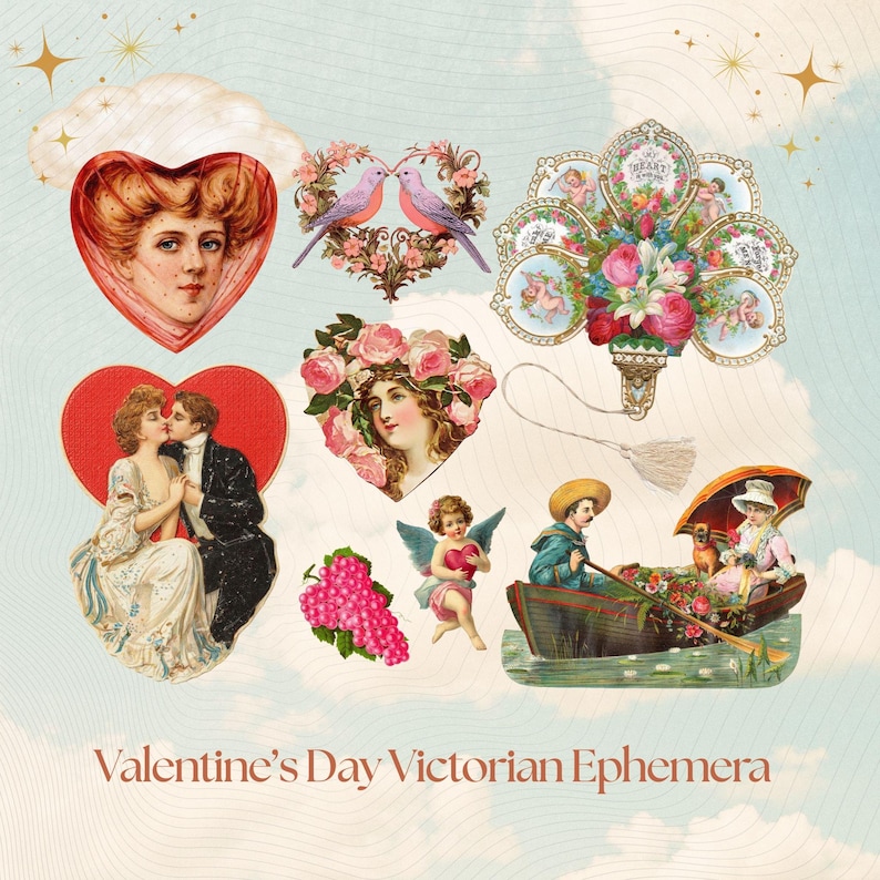 Victorian Valentines Clip Art Vintage Collage Kit – 56 PNG Romantic ...