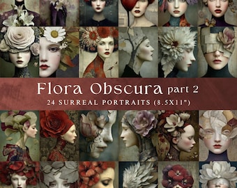 Surreal Portraits Fantasy Dark Academia Botanical Art Digital Papers Set (Digital Download)