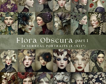 Surreal Floral Portrait Collage, Gothic Ephemera (Digital Download)