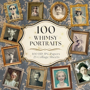 Vintage Whimsical Portraits, Quirky People Ephemera, Bizarre Junk Journal Digital Papers JPG (Digital Download)