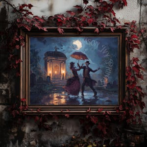 Skeleton Couple Cemetery Dance Art Print: Victorian Gothic Halloween (Digital Download)