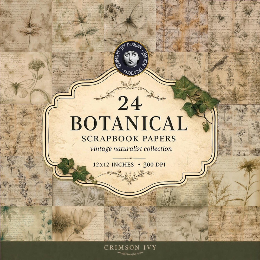 Vintage Botanical Scrapbook Paper 12x12 Bundle | 24 Victorian ...