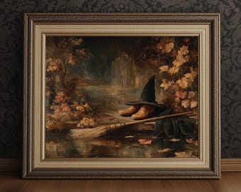 Hexenhut-Herbst-Halloween-Druck: Dunkler Cottagecore-Herbstdeko (Digitaler Download)