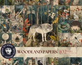 102 Woodland Junk Journal Pages, Vintage Forest Animals, Enchanted Cottagecore Scrapbook Papers (Digital Download)