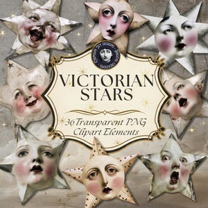 Victorian Stars PNG Clipart, Vintage Celestial Faces, Gothic Junk Journal Whimsical Collage  (Digital Download)
