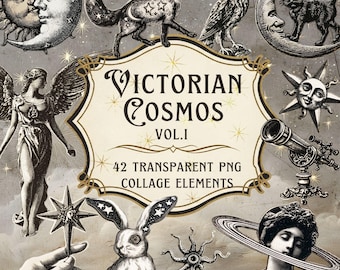Vintage Celestial Clipart, Victorian PNG Collage Elements, Whimsigoth Astrology Junk Journal Ephemera (Digital Download)