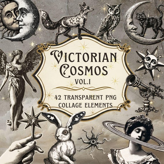Vintage Celestial Clipart, Victorian PNG Collage Elements, Whimsigoth Astrology Junk Journal Ephemera (Digital Download)