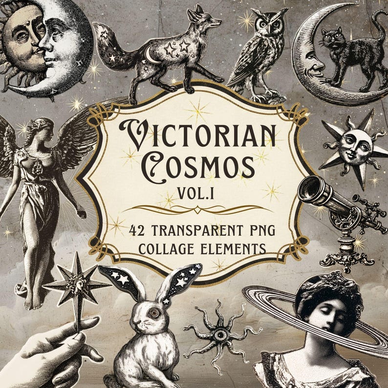 Etsy listing example of Victorian celestial ephemera for junk journals
