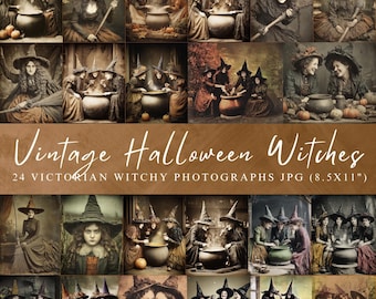 Vintage Halloween Witches JPG Printable Antique Photos – 24 Victorian Witch Art  (Digital Download)