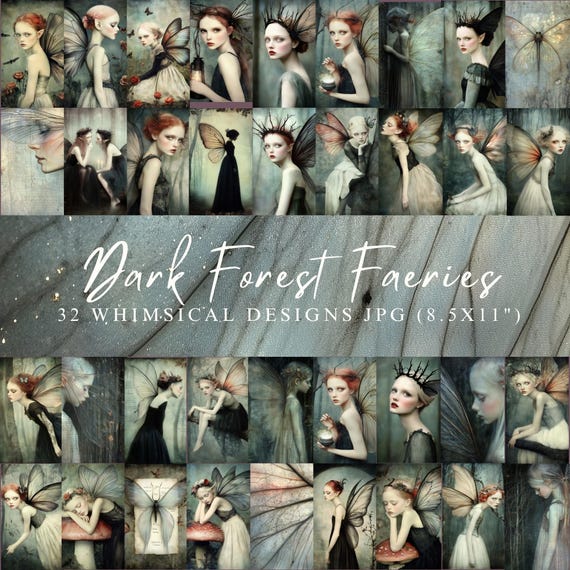 Dark Fairies Clipart – 36 Gothic Fairy Illustrations JPG, Printable Journal Papers (Digital Download)