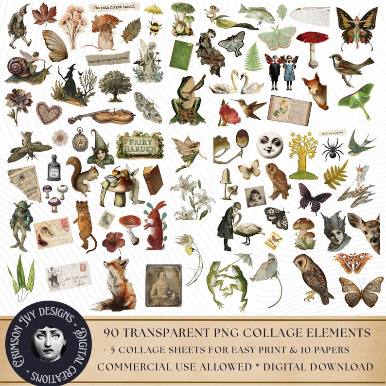 Kit de diario basura de bosque encantado, clipart de hadas goblincore, elementos de collage vintage (descarga digital) imagen 2