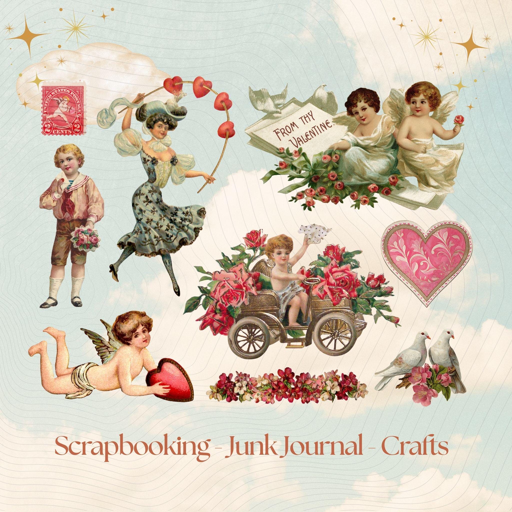 Victorian Valentines Clip Art Vintage Collage Kit – 56 PNG Romantic ...