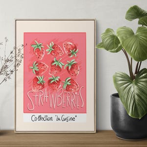 Strawberries Digital Art Print | Vibrant Fruit Wall Art | Kitchen & Dining Room Printable | Summer Food Illustration