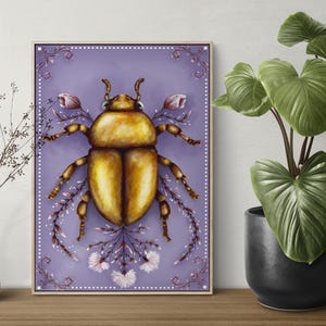 Golden Beetle Digital Art Print | Insect Wall Art | Botanical Bug Illustration | Nature Inspired Printable Poster  | Autumn Illustration