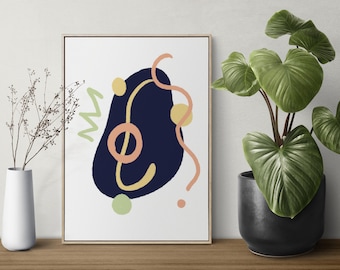 Digitale kunstprint met blauwe abstracte stippen | Moderne geometrische muurdecoratie | Kleurrijke print voor huisdecoratie