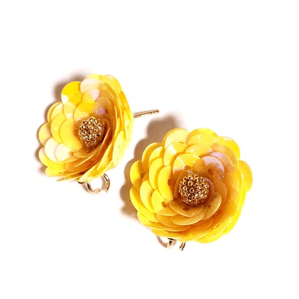 2PCS, EPG-638, 20mm  sequin Ranunculus flowers Stud Earring-14colors