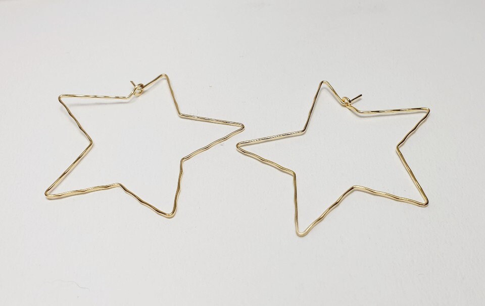 2PCS EHG-66 45mm Hammered Star Wire Earring Gold | Etsy