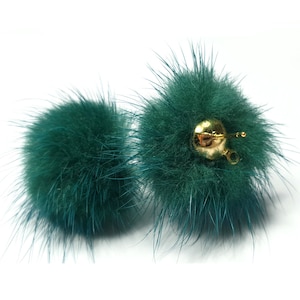 FMP-11/ 2pcs- Mink Fur Ball Stud earring with One  loop, 18 colors  -Teal Green