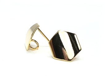 2PCS, EPG-40, Wavy Hexagon, Curved Shape Gold Stud Earring