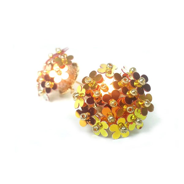 2PCS, EPG-587, 20mm  Sequin bouquet, bunch of flowers  Stud Earring, 3 colors-  Coral