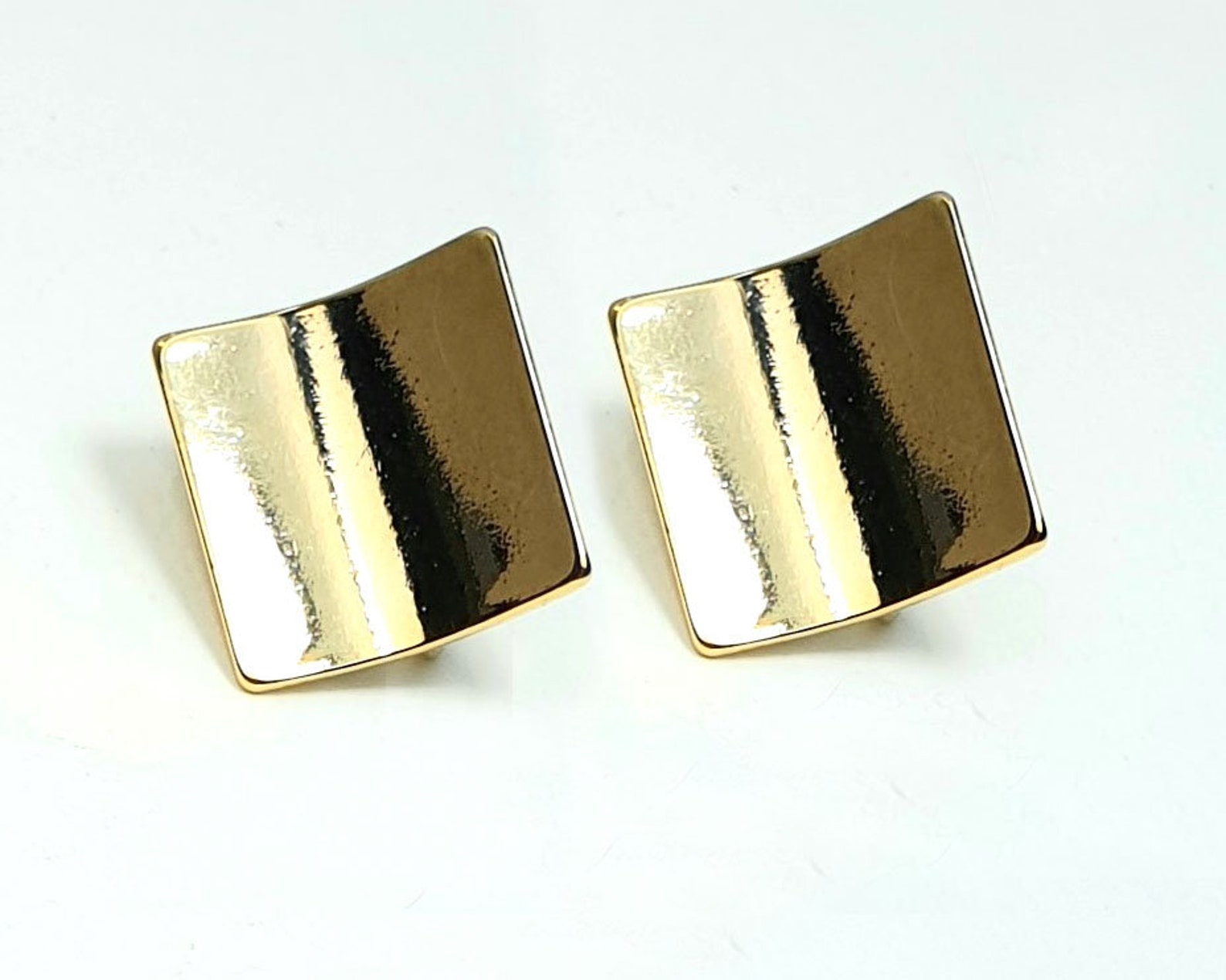 2PCS, EPG72, 15mm Concave Square Stud Earring, Post Earring, Gold