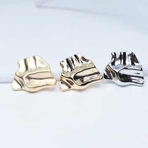 2PCS, EPMG-05,  Rough Wave Plate Stud Earring, Matte Gold, Gold, Silver- Matte Gold