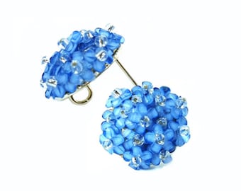 2PCS, EPG-510, 18mm Wild Flower Small flower Stud Earring -Blue