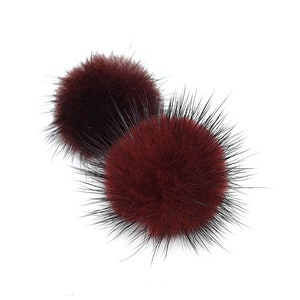 2pcs, FLC-10,  30mm Mink fur  ball, 20 colors - Burgundy